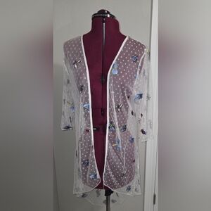 Rebellion Sheer Floral Kimono - White and Multicolor